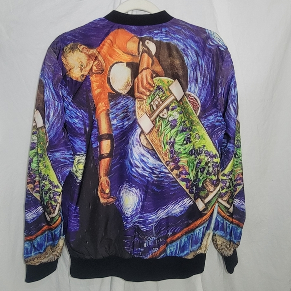 Men's Kleino Van Gogh Starry Night Skater Artsy Bomber Jacket - Size Medium - Picture 8 of 15